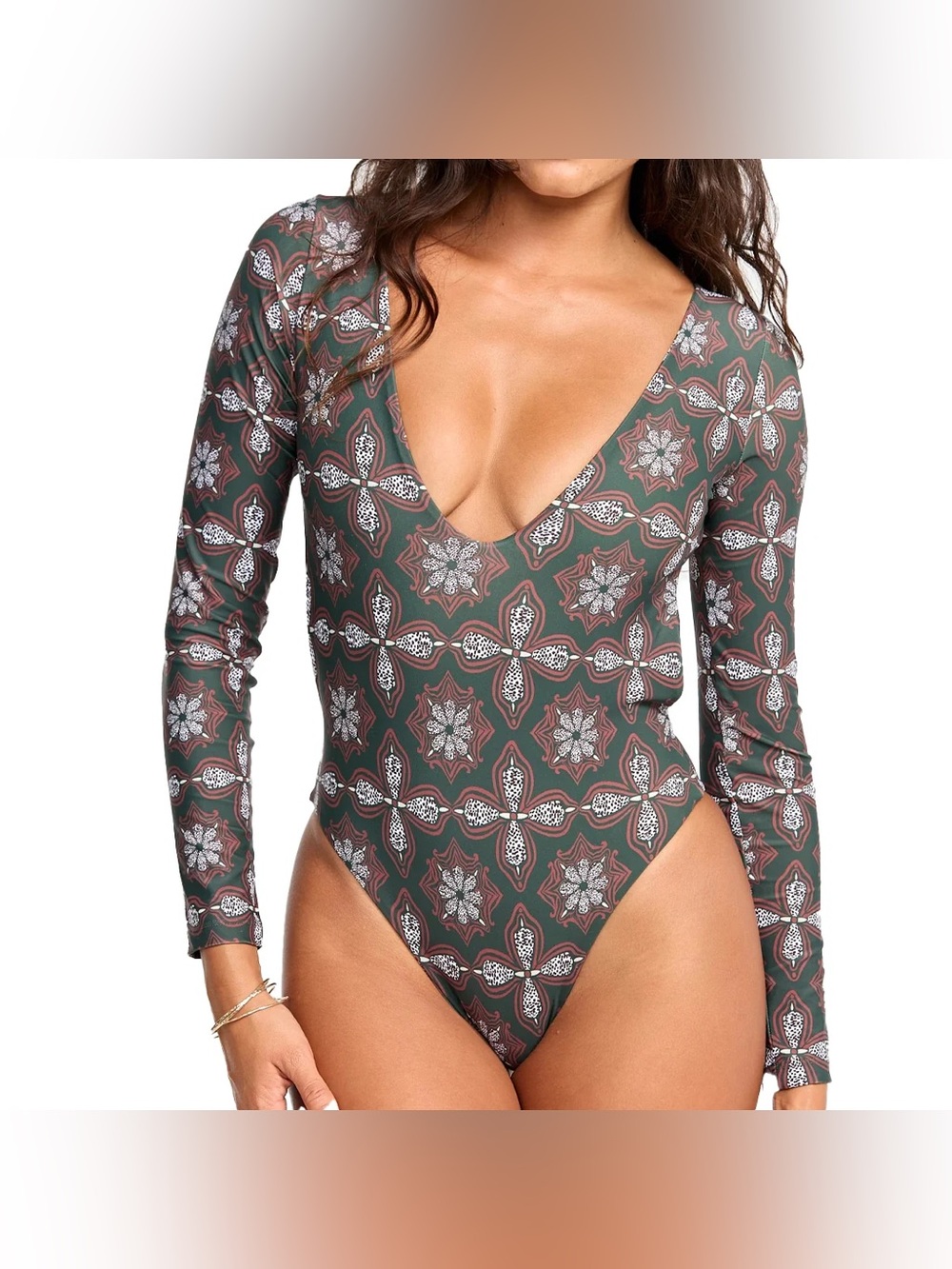 Benoa Swim Kialoa Long Sleeve Open Back One Piece Kaleido Large EUC